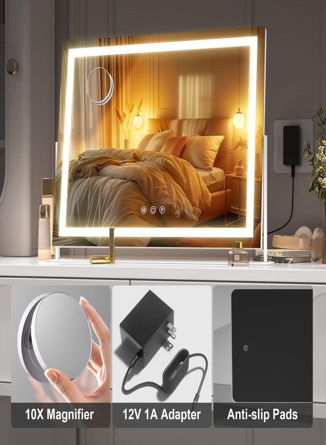 Hasipu مرآة زينة هاسيبُو بإضاءة، مرآة مكياج LED مقاس 13.8 بوصة × 10.6 بوصة، مرآة مضيئة بتكبير 10 أضعاف، تعمل باللمس الذكي، 3 ألوان قابلة للتعتيم، دوران 360 درجة (أبيض) - Image 5